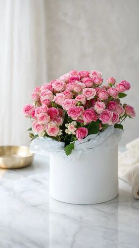 Пионовый шар · 13 кустовых роз в коробке